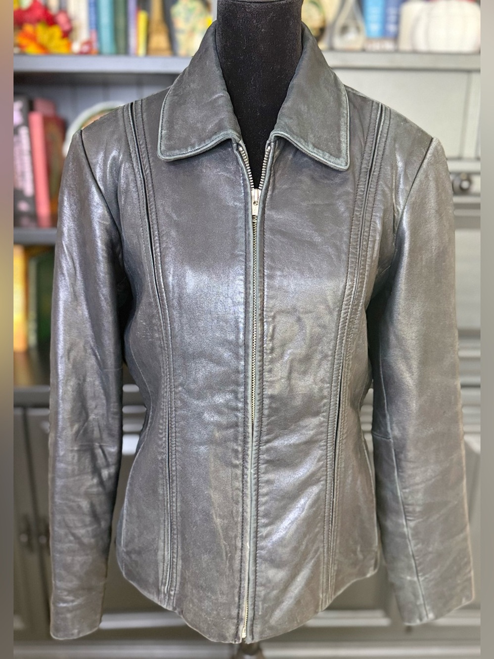 Preston and York 100% Lambskin Black leather chic jacket coat classic fit small